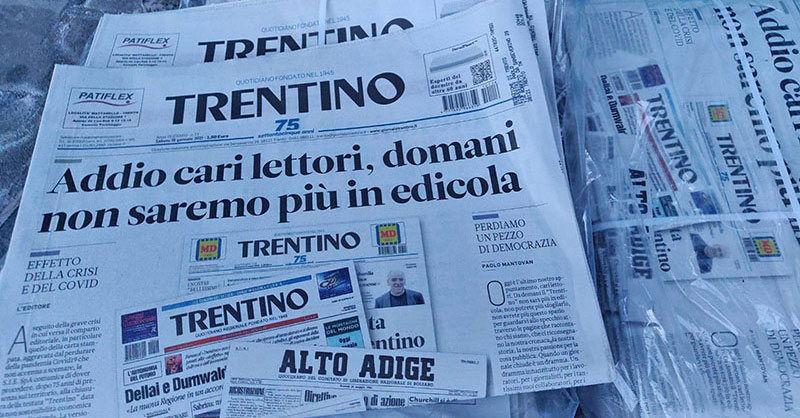 Ultima copia, chiude il Giornale Trentino